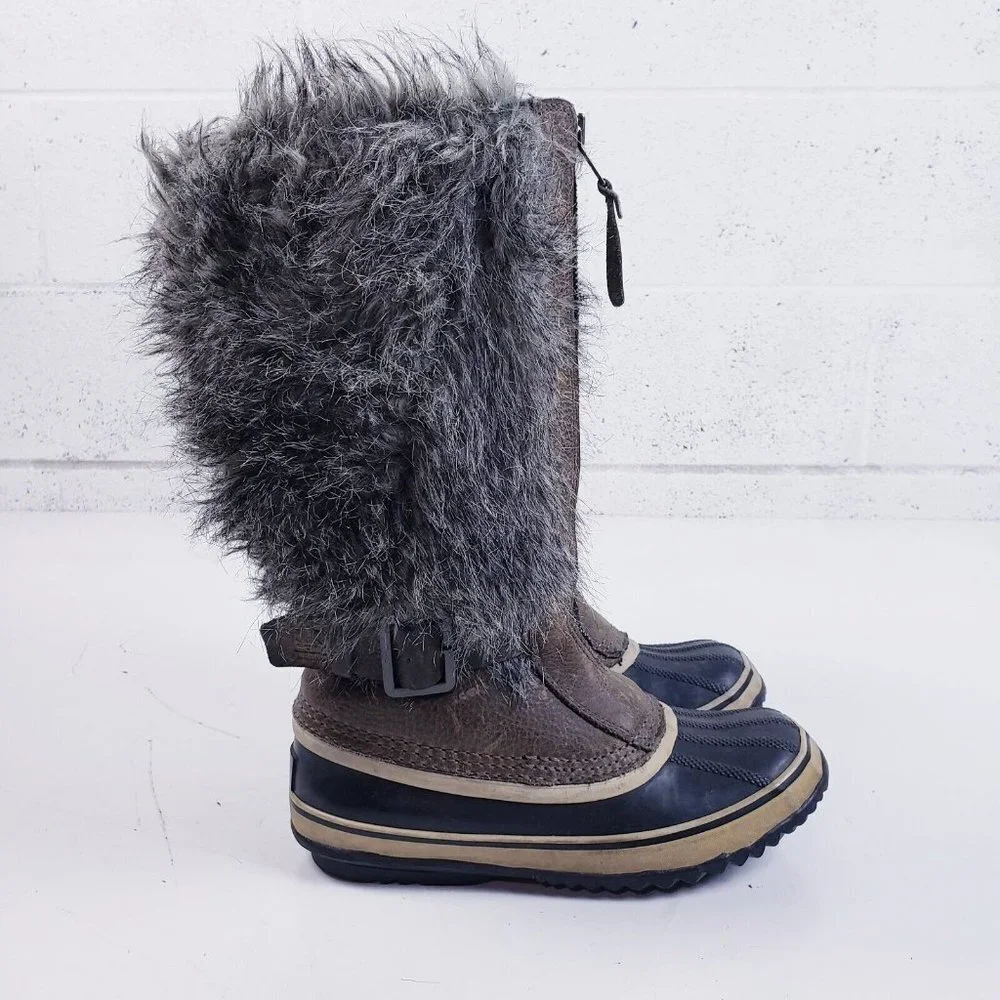 Sorel Women's Tall Faux Fur Front‎ Zip Waterproof Winter Boots Size 7